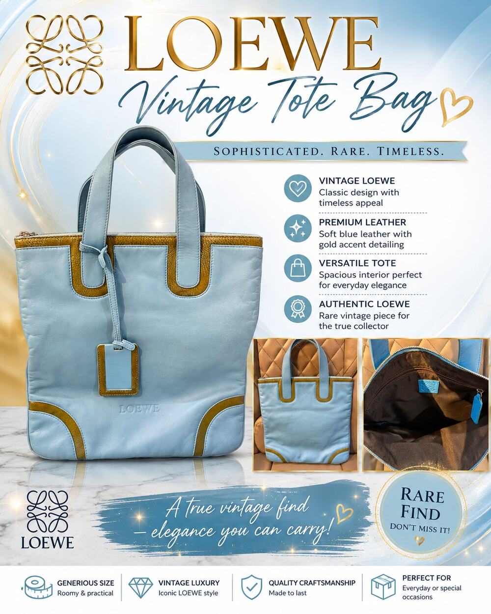 Loewe Blue Calf-Skin Leather vintage tote - Picture 1 of 1